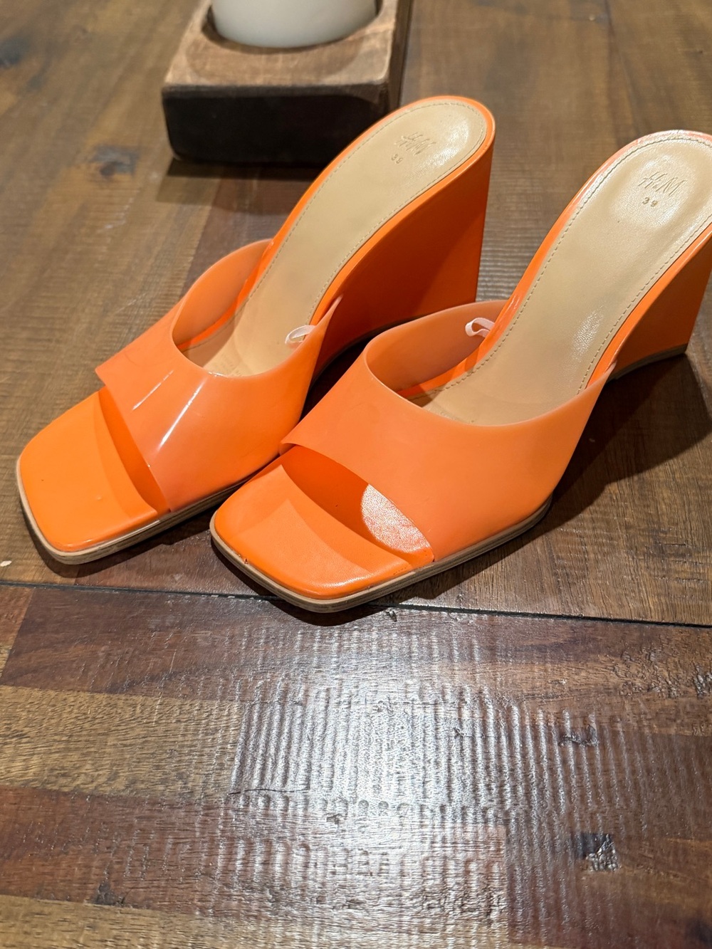 H&M Orange Square-Toe Patent Slide Wedges - Picture 2 of 5